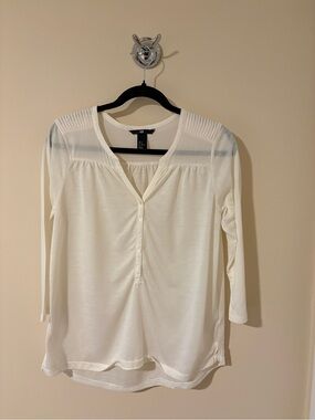 H&M Cream Long Sleeve Henley Blouse